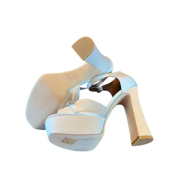 Malone Souliers Yurkia Crystal Platform Sandals Block Heel Open Toe NEW EU 38.5