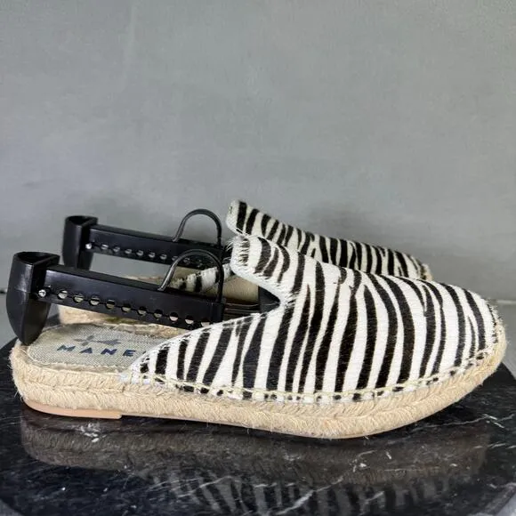 Manebi Zebra Print Calf Hair/Leather Mules Flats Women's Size 37 / 6 US