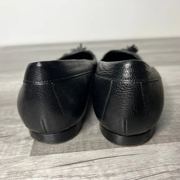 Manolo Blahnik Black Leather Cap Toe Tassel Flats Size 37