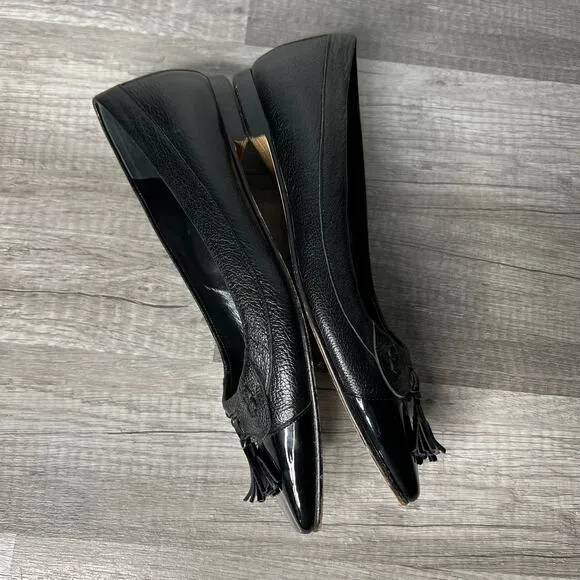 Manolo Blahnik Black Leather Cap Toe Tassel Flats Size 37