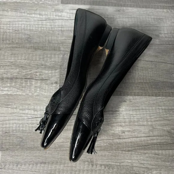 Manolo Blahnik Black Leather Cap Toe Tassel Flats Size 37