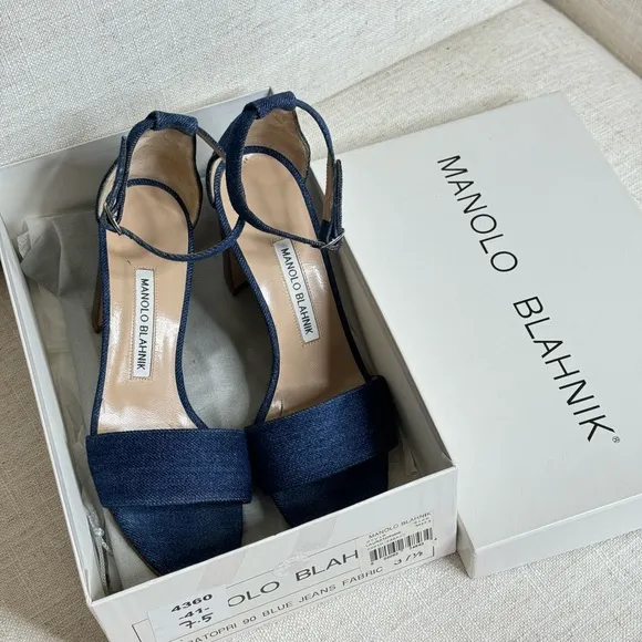 Manolo Blahnik Laura Sandals in Denim|‎ Size 37 1 /2