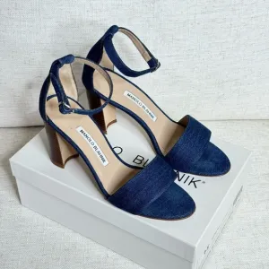 Manolo Blahnik Laura Sandals in Denim|‎ Size 37 1 /2