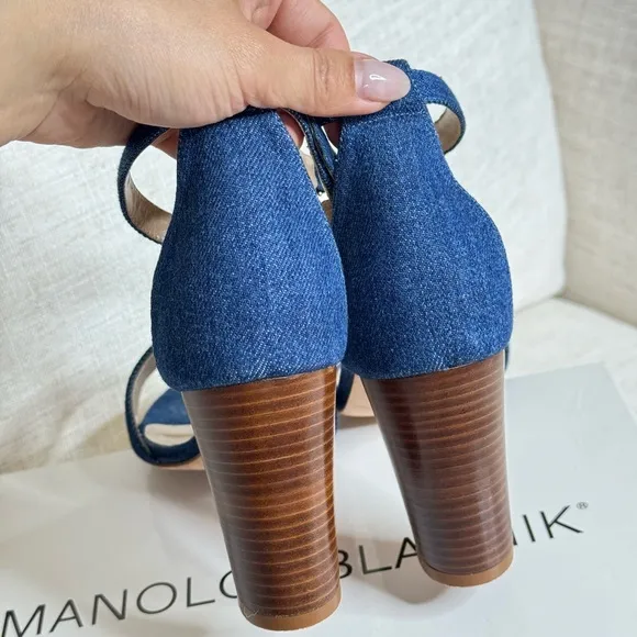 Manolo Blahnik Laura Sandals in Denim|‎ Size 37 1 /2
