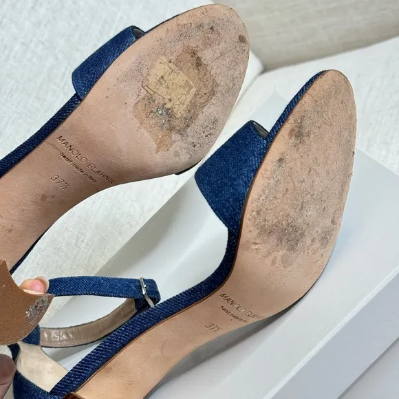 Manolo Blahnik Laura Sandals in Denim|‎ Size 37 1 /2