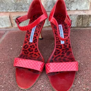 Manolo Blahnik Red Snakeskin Heeled Sandals