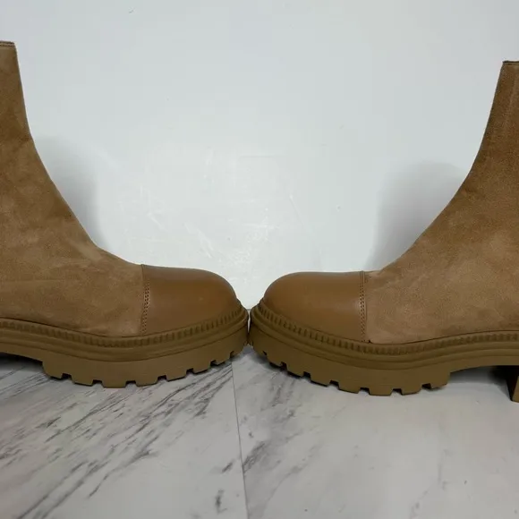 Marc Fisher Hadria Light Brown Suede Leather Lug Sole Chelsea Boot 9 1/2 M