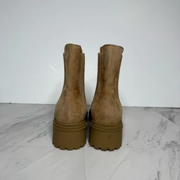 Marc Fisher Hadria Light Brown Suede Leather Lug Sole Chelsea Boot 9 1/2 M
