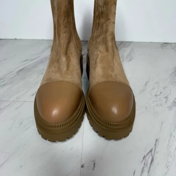 Marc Fisher Hadria Light Brown Suede Leather Lug Sole Chelsea Boot 9 1/2 M