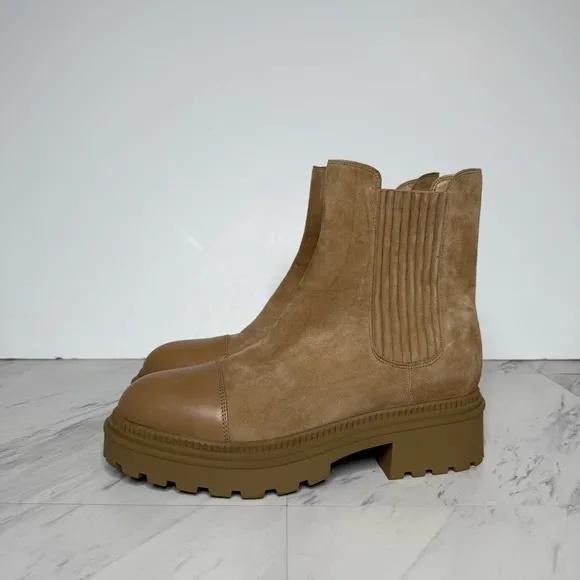 Marc Fisher Hadria Light Brown Suede Leather Lug Sole Chelsea Boot 9 1/2 M