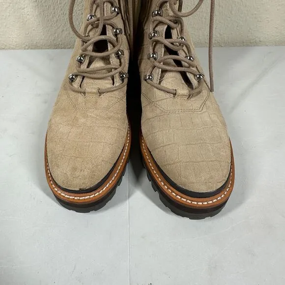 Marc Fisher Izzie 2 Leather Combat Alligator Print Lace Up Boots Size 9.5