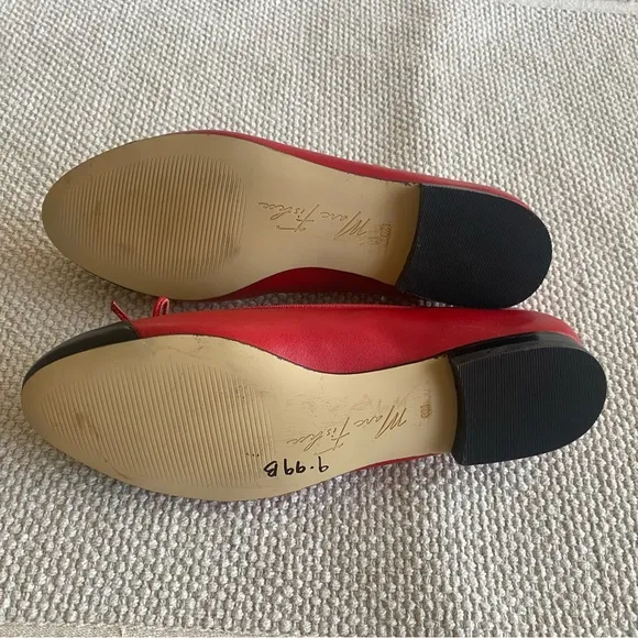 Marc Fisher Jodi Red Leather Cap-toe Flats, Black Leather Cap toe, Size 6M