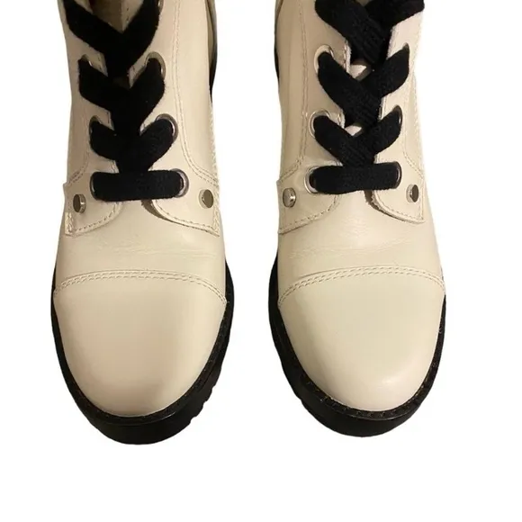 Marc Fisher Leather Combat Boots In Ivory Wyomi Style