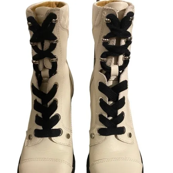 Marc Fisher Leather Combat Boots In Ivory Wyomi Style