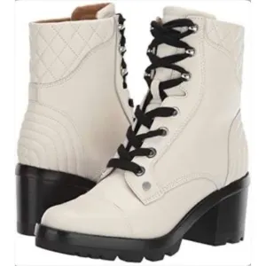 Marc Fisher Leather Combat Boots In Ivory Wyomi Style