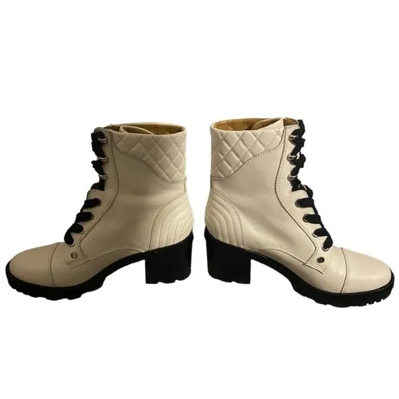 Marc Fisher Leather Combat Boots In Ivory Wyomi Style