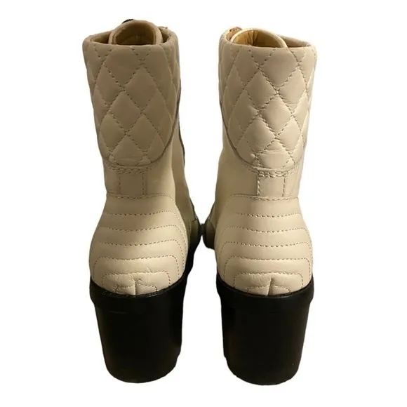 Marc Fisher Leather Combat Boots In Ivory Wyomi Style