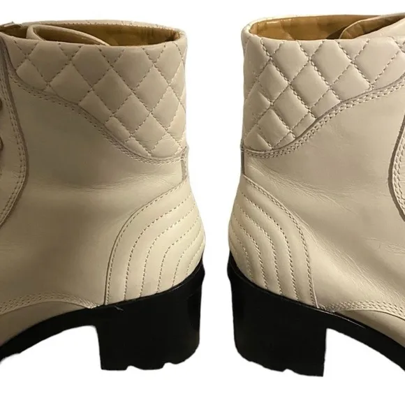 Marc Fisher Leather Combat Boots In Ivory Wyomi Style