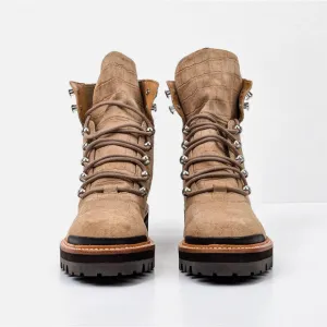 Marc Fisher Lizzie 2 Lace-up Snake Embossed Suede Combat Boots Womens 9M Grunge