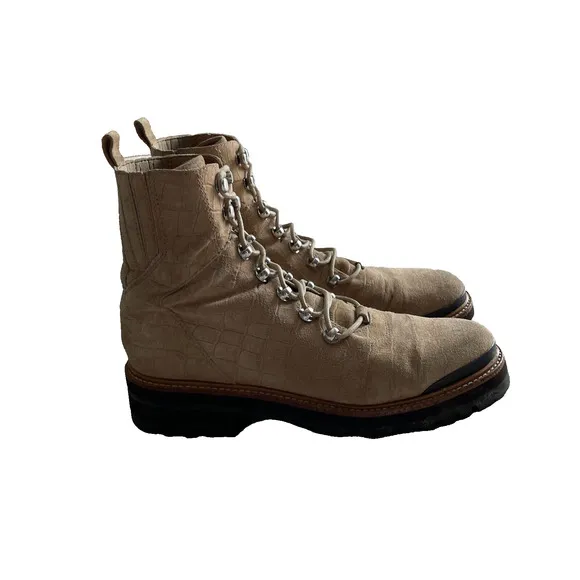 Marc Fisher Lizzie 2 Lace-up Snake Embossed Suede Combat Boots Womens 9M Grunge
