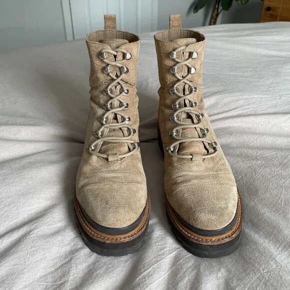 Marc Fisher Lizzie 2 Lace-up Snake Embossed Suede Combat Boots Womens 9M Grunge