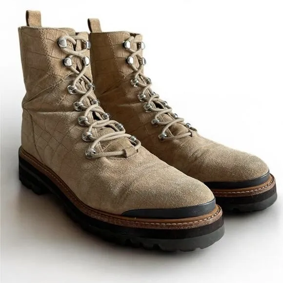 Marc Fisher Lizzie 2 Lace-up Snake Embossed Suede Combat Boots Womens 9M Grunge