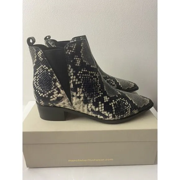 Marc Fisher Ltd Black White Snake Print Yale Chelsea Booties Boots Sz 8 NEW $199