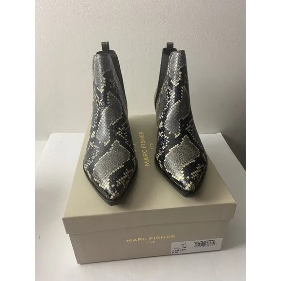 Marc Fisher Ltd Black White Snake Print Yale Chelsea Booties Boots Sz 8 NEW $199