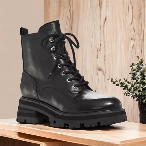 Marc Fisher LTD. Lucien Lace Up Combat Boots, Black Size 11  New in Box $249