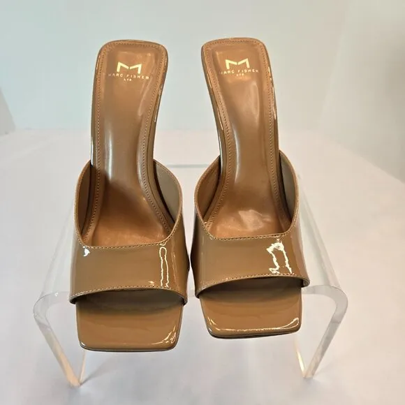 MARC FISHER LTD Women's Baber Slip On Leather Heeled Sandal Sz: 10M Tan