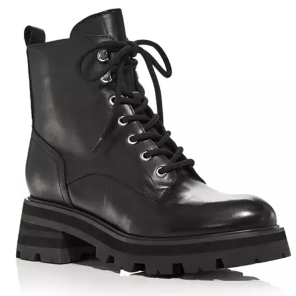 Marc Fisher LTD. Women's Lucien Black Leather Lace Up Combat Boots