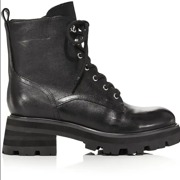 Marc Fisher LTD. Women's Lucien Black Leather Lace Up Combat Boots