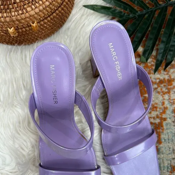 Marc Fisher Purple Shimmer Strappy Square Toe Slip On Heeled Sandals Heels 8.5