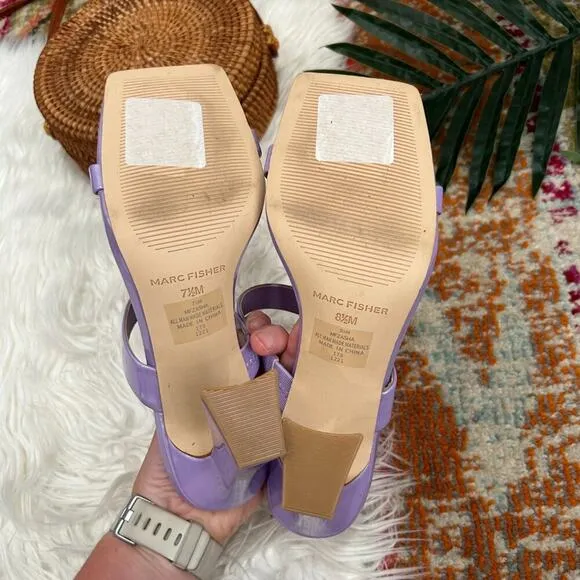 Marc Fisher Purple Shimmer Strappy Square Toe Slip On Heeled Sandals Heels 8.5