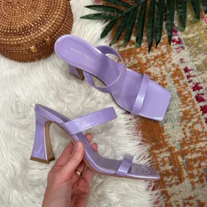 Marc Fisher Purple Shimmer Strappy Square Toe Slip On Heeled Sandals Heels 8.5