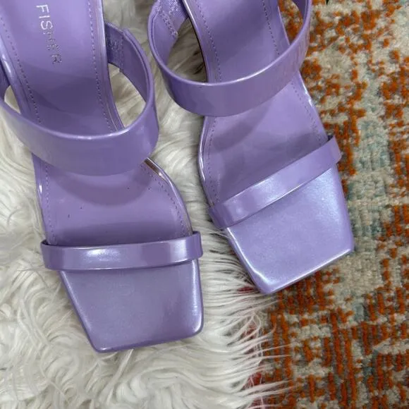 Marc Fisher Purple Shimmer Strappy Square Toe Slip On Heeled Sandals Heels 8.5