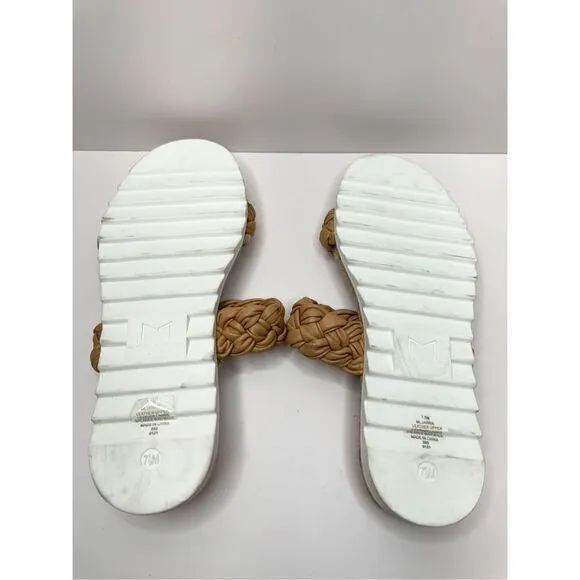Marc Fisher Sandals Womens Size 7.5 Tan Leather Jaimee Espadrille Slide Shoes