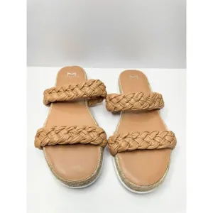 Marc Fisher Sandals Womens Size 7.5 Tan Leather Jaimee Espadrille Slide Shoes
