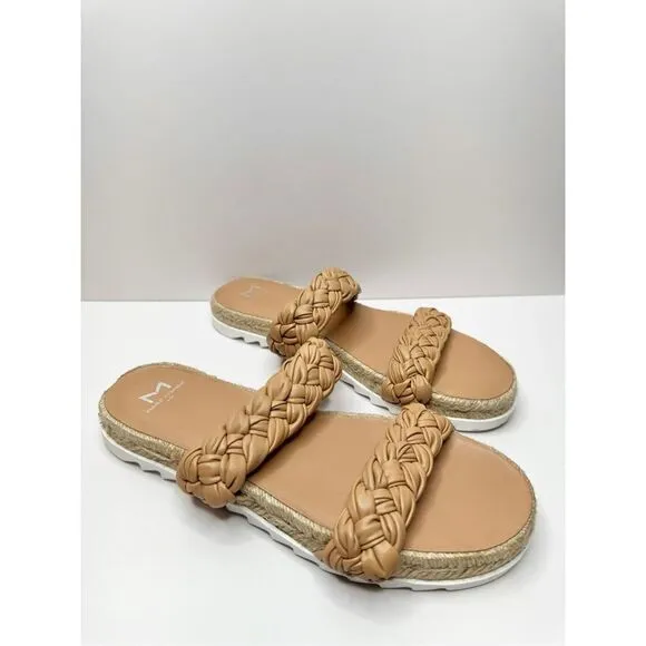 Marc Fisher Sandals Womens Size 7.5 Tan Leather Jaimee Espadrille Slide Shoes