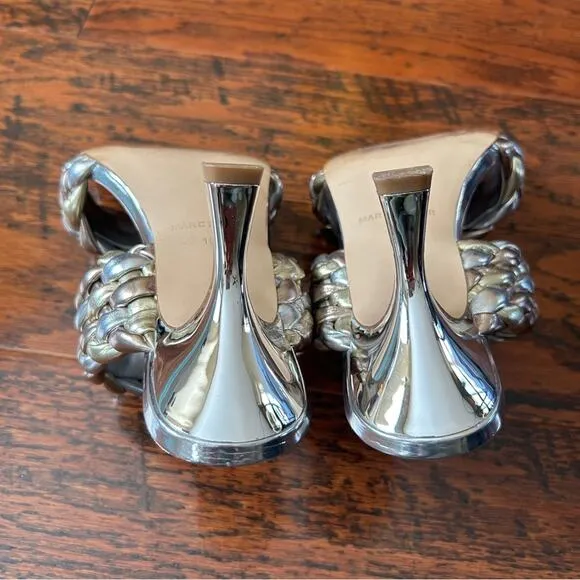 Marc Fisher Toree Braided Slip-on Heeled Sandals Silver and Gold Metallic US 10