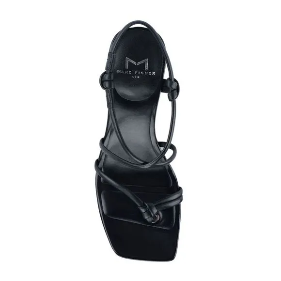 MARC FISHER Womens Black Gadella Toe Slip On Leather Heeled Thong Sandals 6.5 M