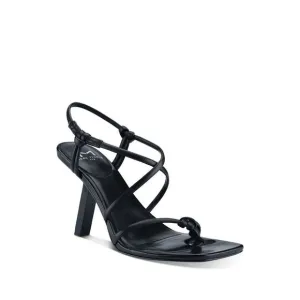 MARC FISHER Womens Black Gadella Toe Slip On Leather Heeled Thong Sandals 6.5 M