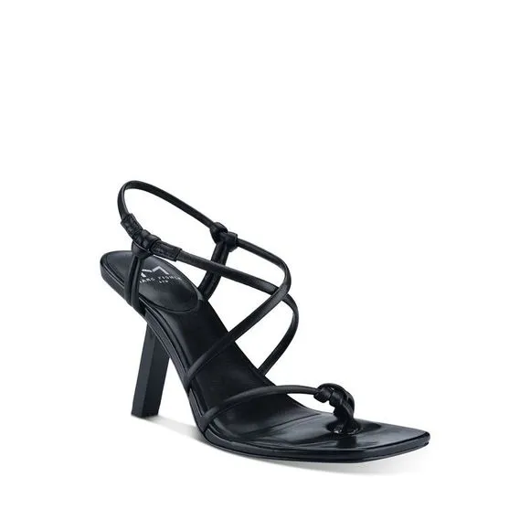 MARC FISHER Womens Black Gadella Toe Slip On Leather Heeled Thong Sandals 6.5 M