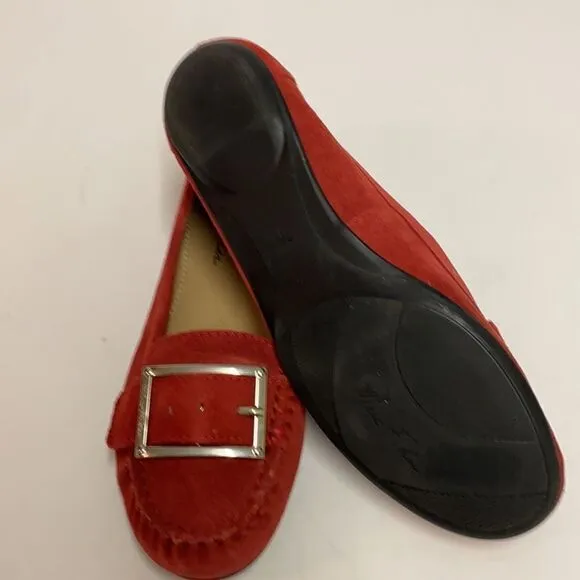 Marc Fisher Red Suede Buckle Loafers Flats size 7M A21