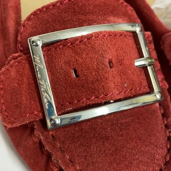 Marc Fisher Red Suede Buckle Loafers Flats size 7M A21