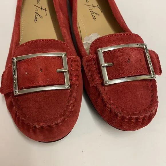 Marc Fisher Red Suede Buckle Loafers Flats size 7M A21