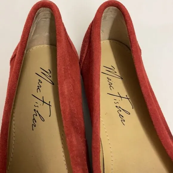 Marc Fisher Red Suede Buckle Loafers Flats size 7M A21