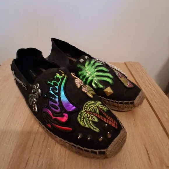 Marc Jacobs Embroidered Canvas Espadrilles Size 8