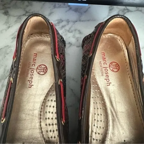 Marc Joseph New York Cypress Hill Exotic Leather Driving Loafers Sz 7 Red Brw