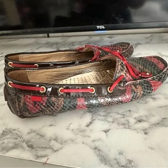 Marc Joseph New York Cypress Hill Exotic Leather Driving Loafers Sz 7 Red Brw